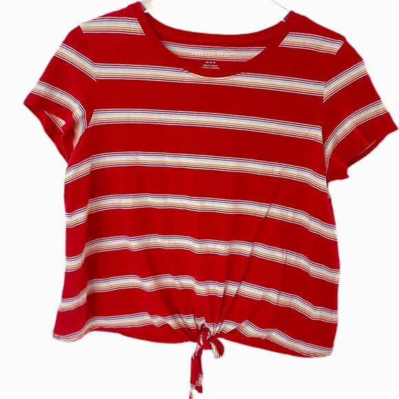 American Eagle Outfitters Tops - American Eagle Tie Waist Stripped T Shirt Sz M